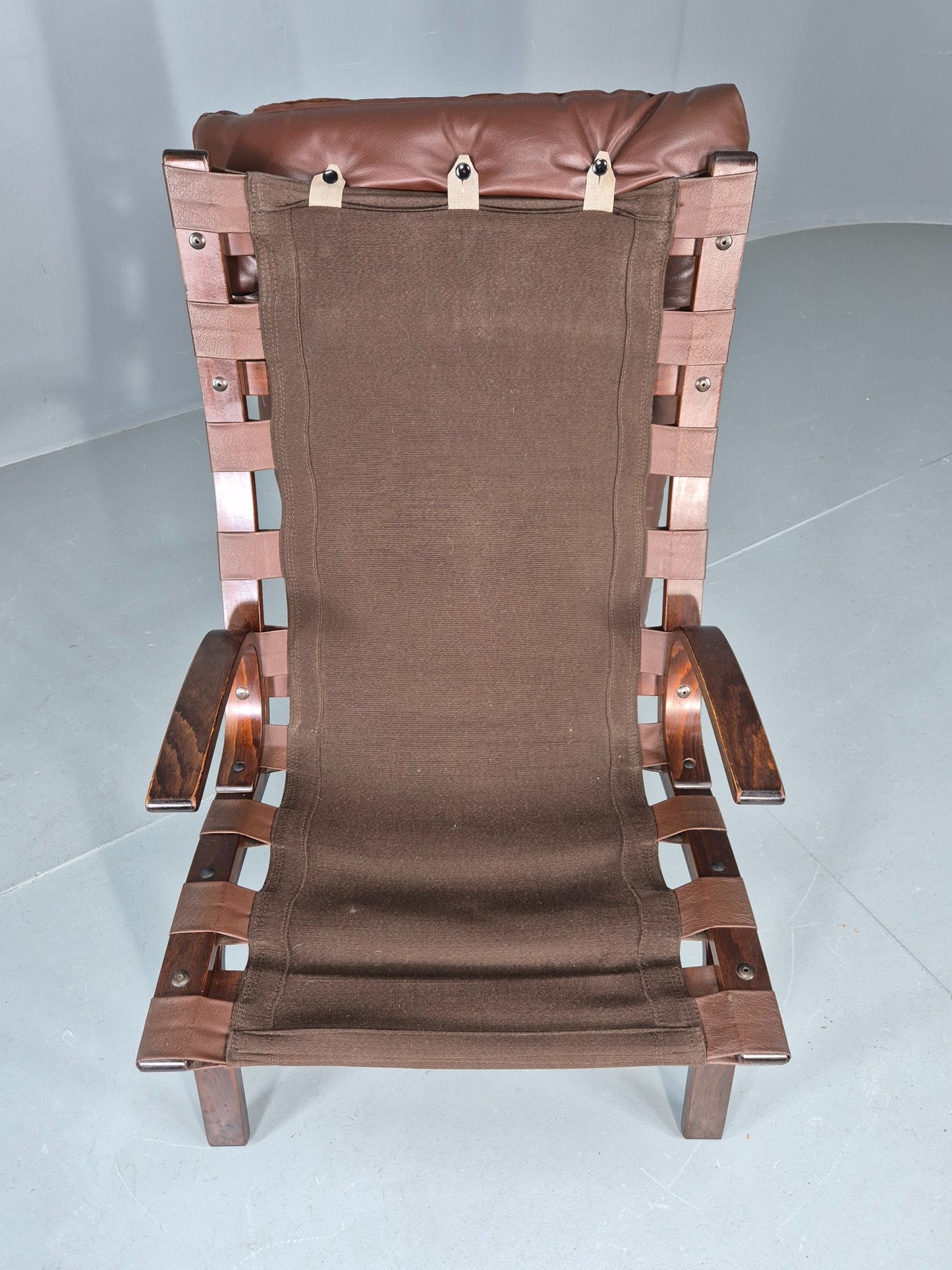 Vintage 1970s Leather Lounge Chair Farstrup Denmark Bentwood Frame Retro EB12311