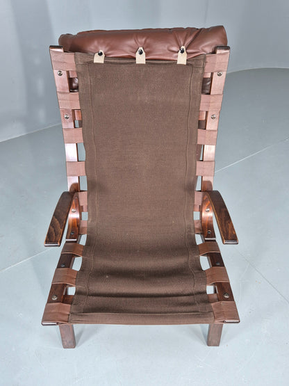 Vintage 1970s Leather Lounge Chair Farstrup Denmark Bentwood Frame Retro EB12311