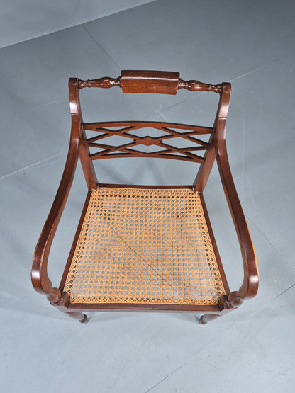 Vintage Regency Style Mahogany Armchair with Bergere Seat 1900s Antique Eb12585