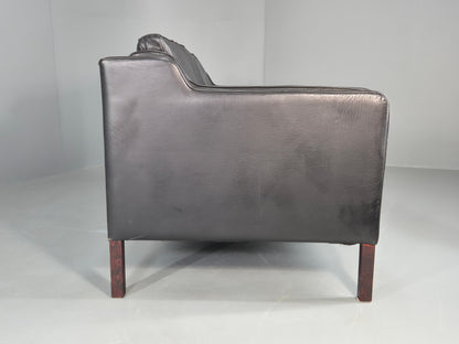 Vintage Stouby 2 Seater Sofa Black Leather 1980s Quality Mid Century  EB12416