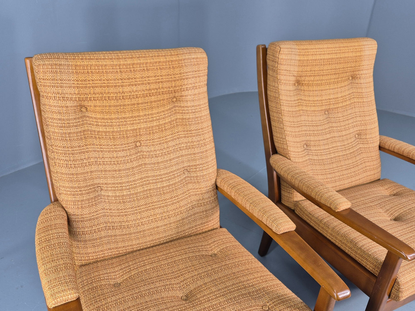 2 Vintage 1960s Lounge Chairs Beech and Orange Cintique Retro MCM  EB11930