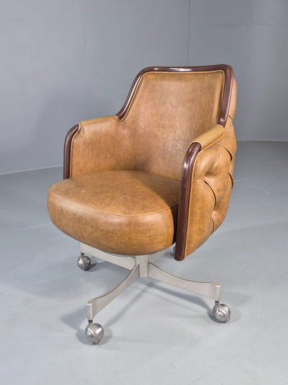 Vintage 1970s Office Chair Light Tan Vinyl Swivel Base Gasser Inc. Retro EB12159