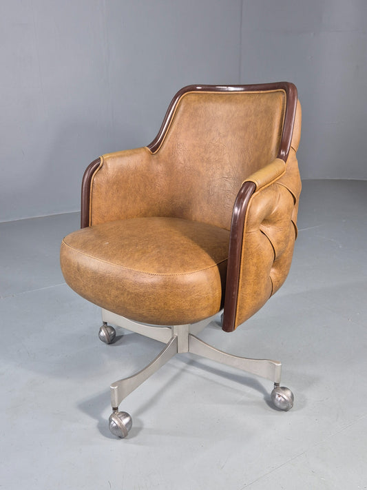 Vintage 1970s Office Chair Light Tan Vinyl Swivel Base Gasser Inc. Retro EB12159