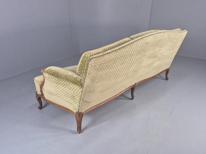 Vintage 3 Seater Sofa  Danish Rococo Style Carved Wood Green Velour  EB12705
