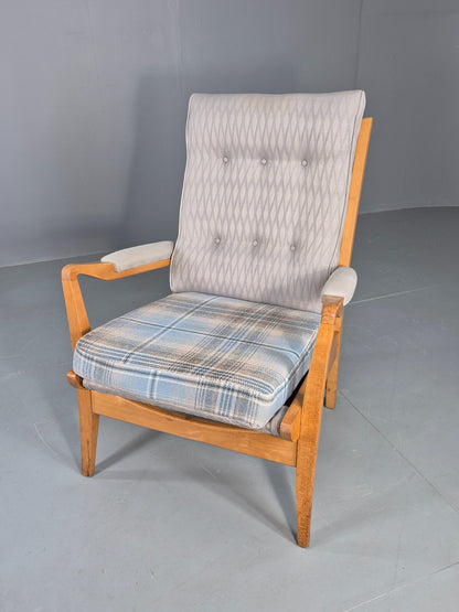 Vintage Cintique Lounge Chair Beech Frame Mid Century Retro Blue Fabric EB11947