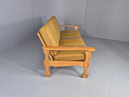 Vintage Danish 3 seater Sofa Oak Kjaenulf Green Cushions 1970s Retro EB12776
