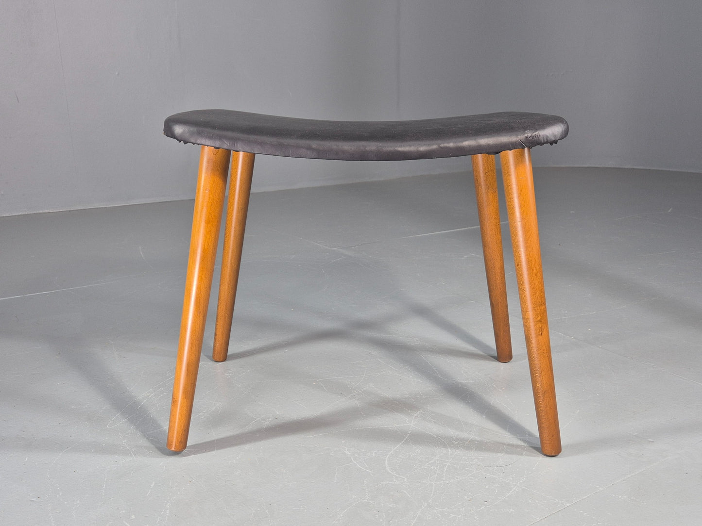 Vintage Mid Century Danish Footstool black vinyl Retro 1960s EB12093