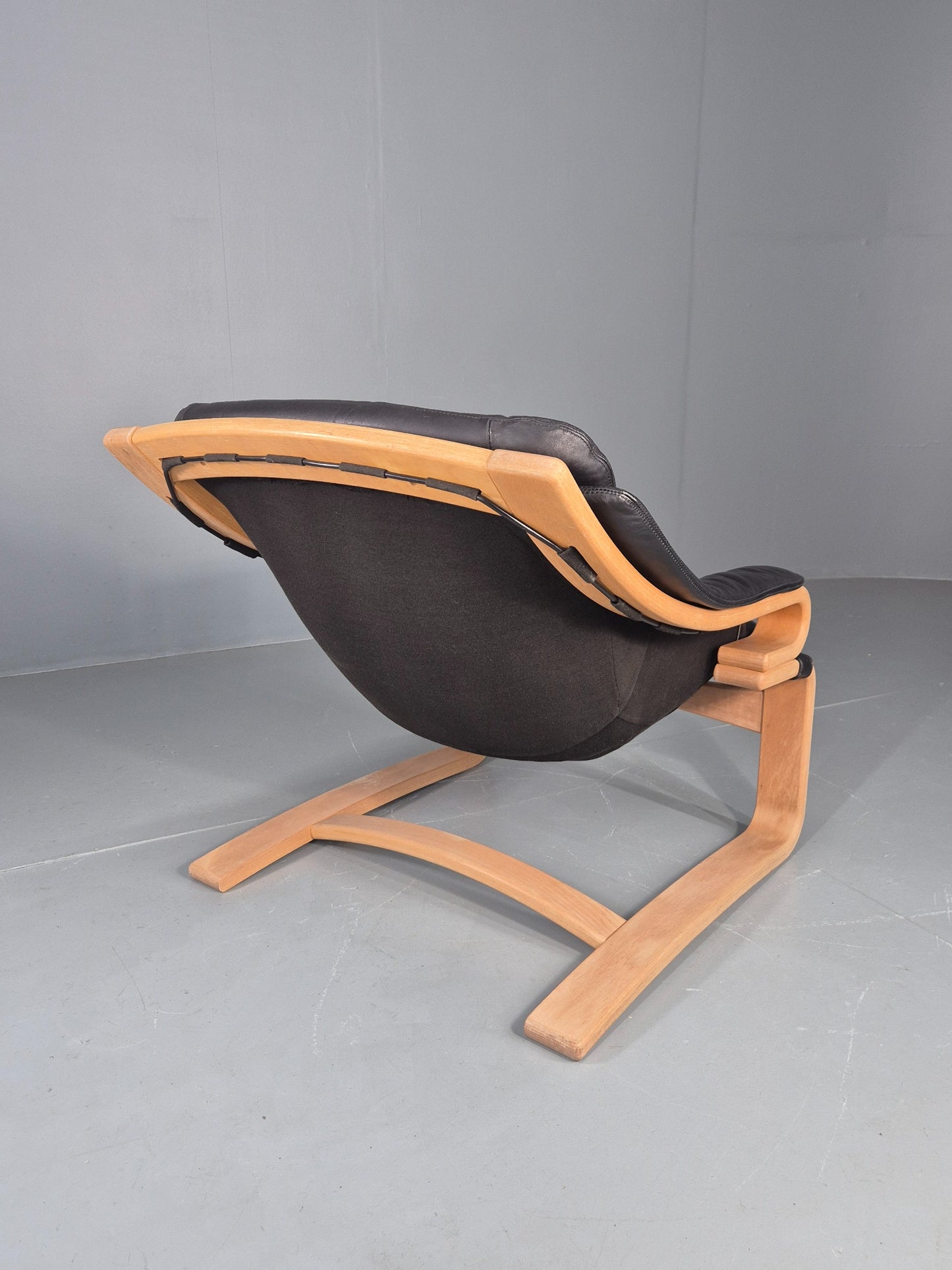 Vintage 1970s Lounge Chair Krokken By Fribytter Leather Bentwood Retro EB11998