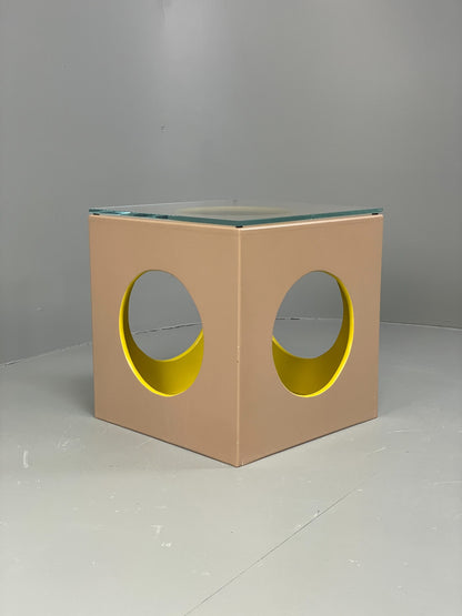 Cube Side Table Glass Top Beige Green Retro Style EB12626