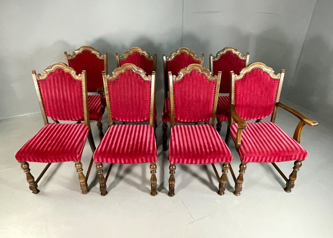 8 Baroque Style Dining Chairs 1950s Danish Oak Original Covers EB06750