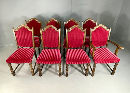 8 Baroque Style Dining Chairs 1950s Danish Oak Original Covers EB06750