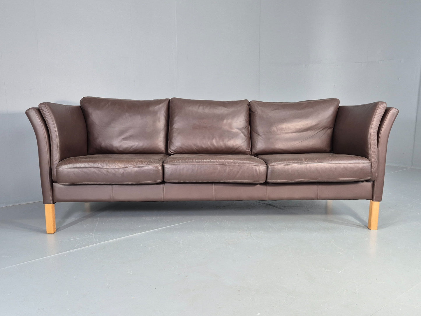 Vintage Danish 3 Seat Sofa Brown Leather 1980s Retro MCM  EB12417