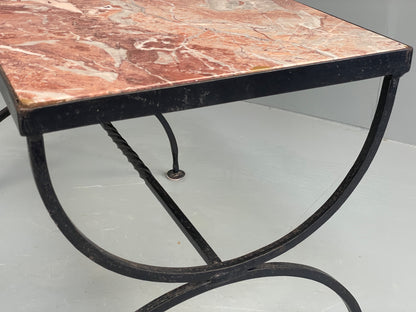 Vintage Wrought Iron Marble Side Tables Italian Breccia Pernice 1950s EB12301