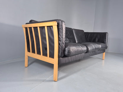 Vintage 3 Seater Sofa Danish Black Leather Mid Century Design Retro EB11925 M3SS