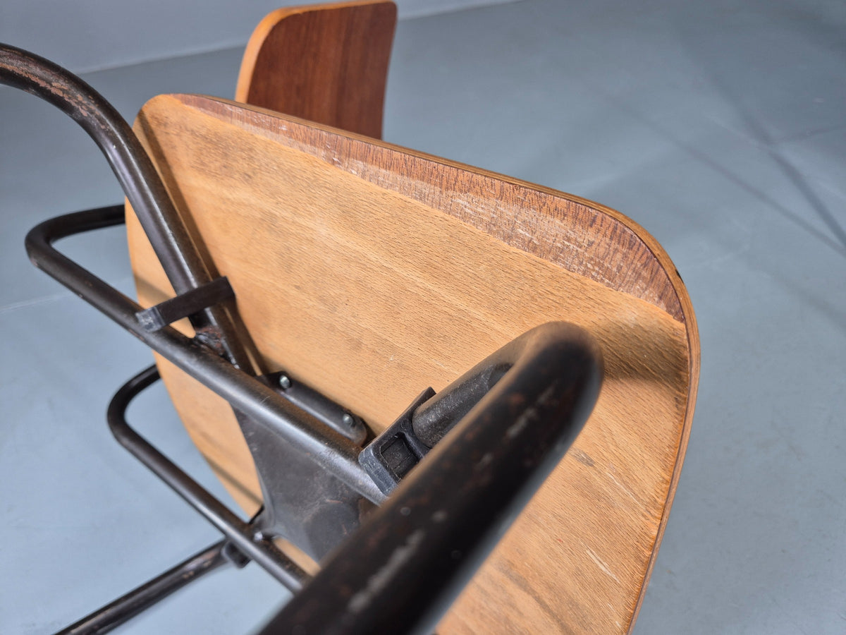 2 Vintage Danish Stacking Chairs Mid Century Industrial Teak Plywood EB13025