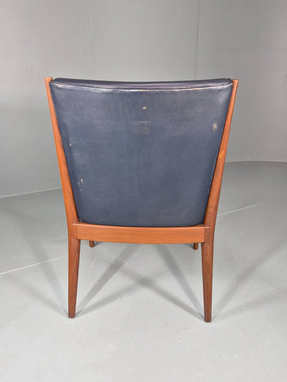 Vintage Mid Century Teak Armchair Blue Leather 1960s Retro EB11910