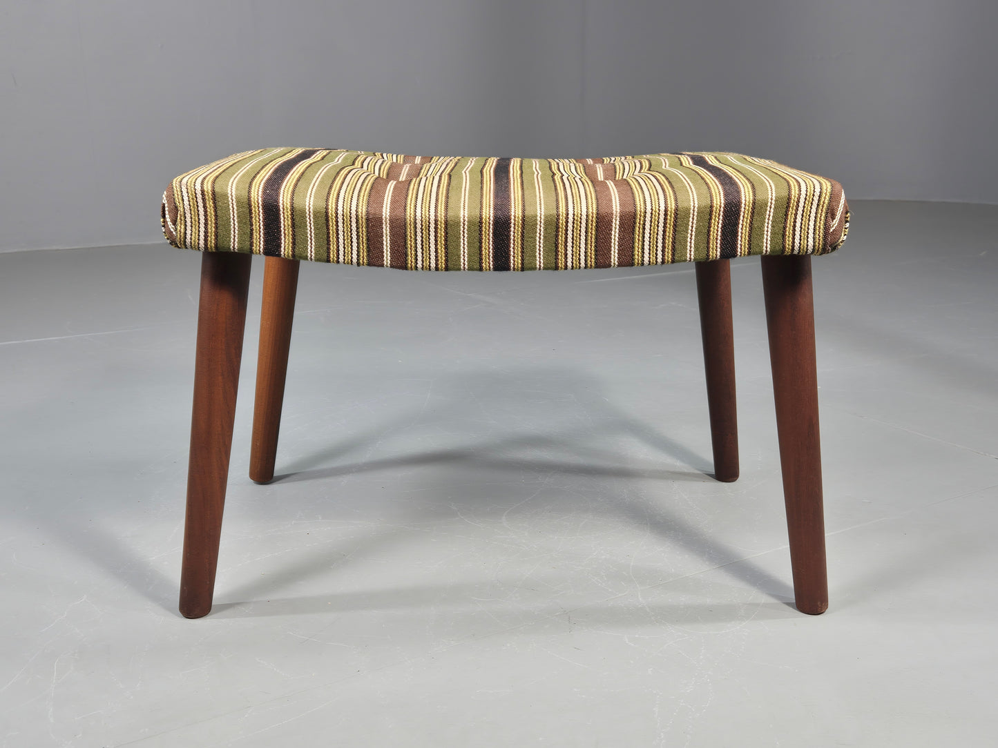 Vintage Mid Century Footstool Danish Design Wool Stripe Retro 1960s EB12099
