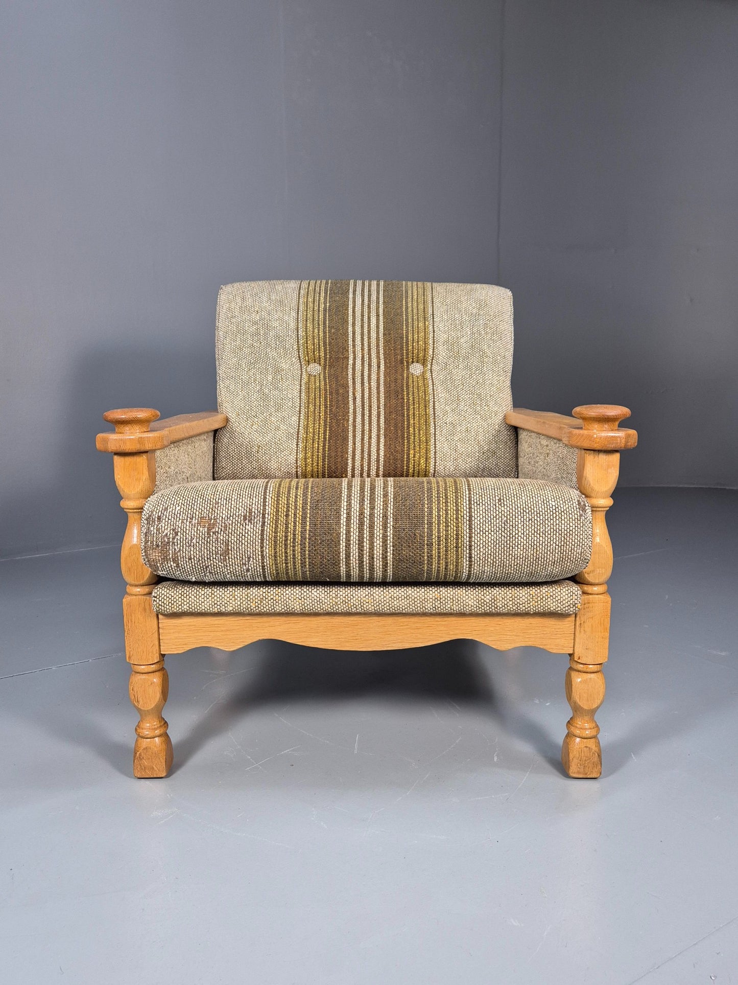 Vintage Danish Kjaernulf Style Oak and Wool Lounge Chair 1970s Retro EB9596