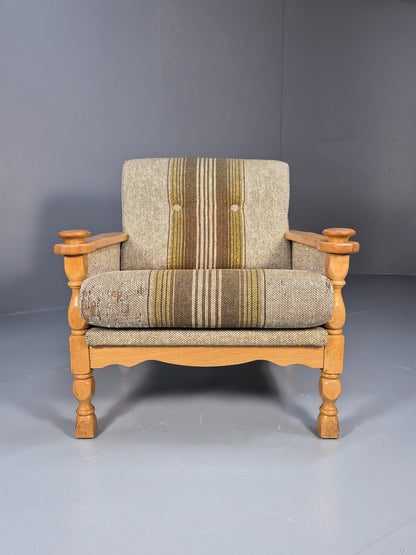 Vintage Danish Kjaernulf Style Oak and Wool Lounge Chair 1970s Retro EB9596