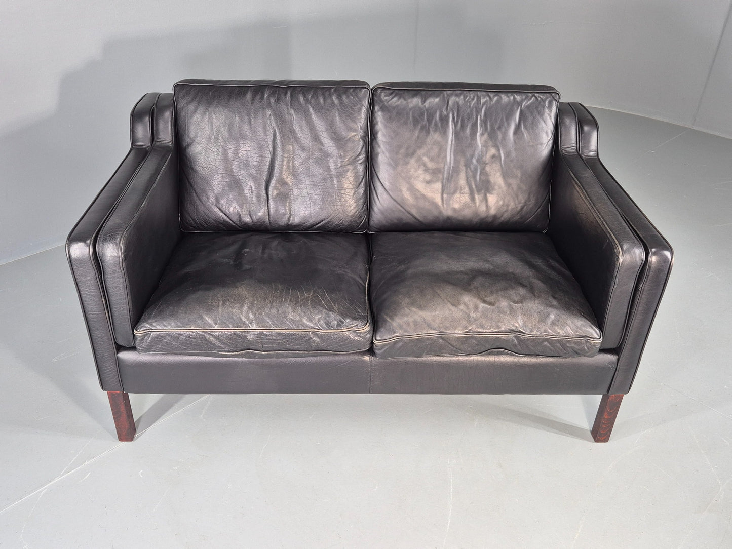 Vintage Stouby 2 Seater Sofa Black Leather 1980s Quality Mid Century  EB12416