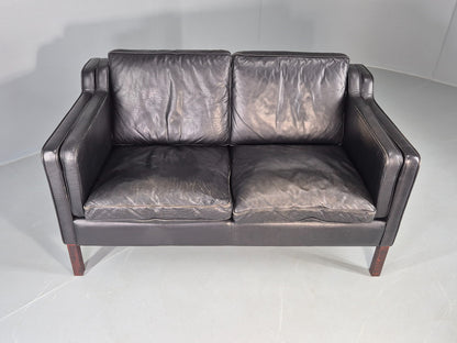 Vintage Stouby 2 Seater Sofa Black Leather 1980s Quality Mid Century  EB12416