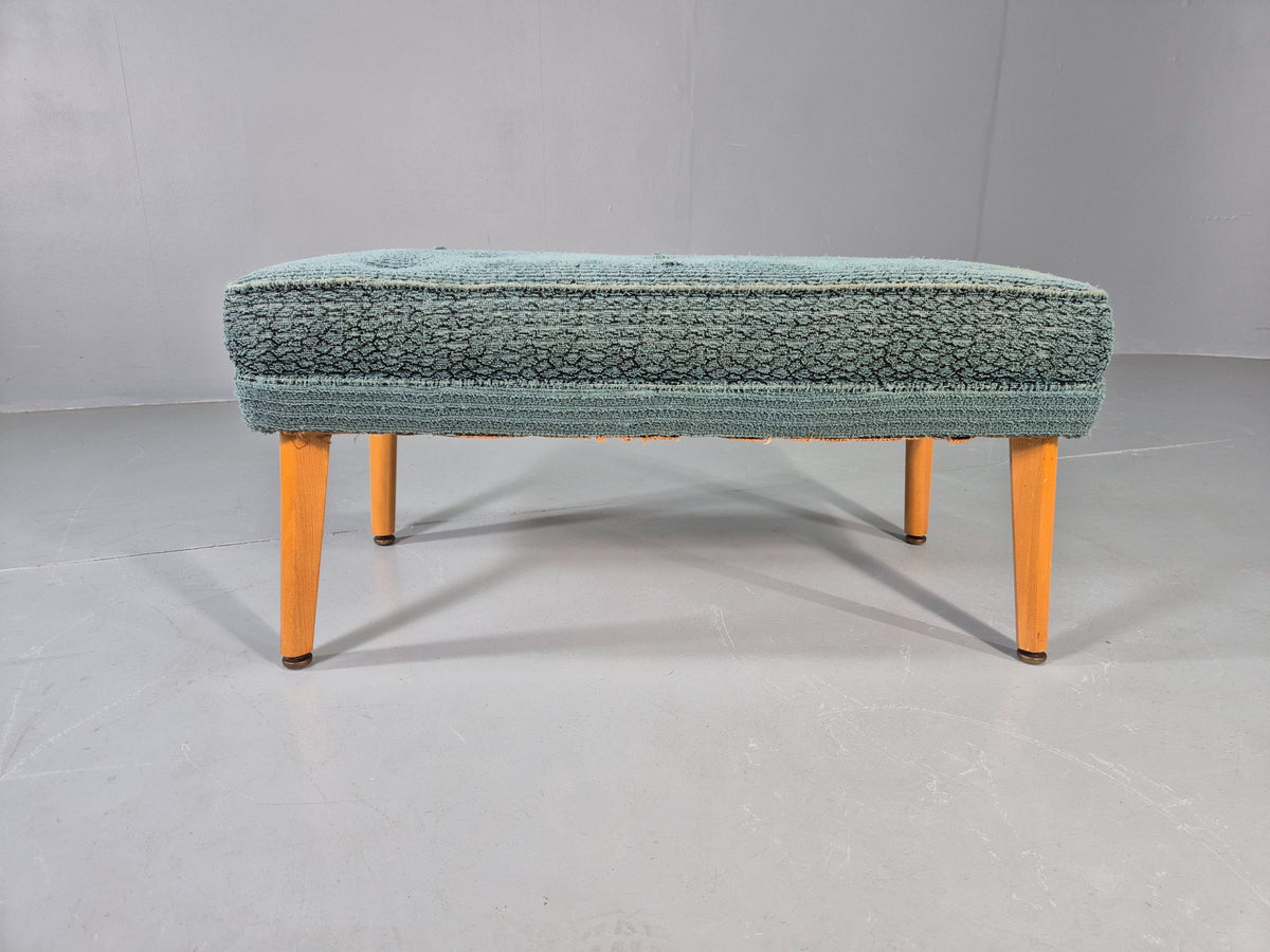 Vintage 1950s Footstool Turquoise Blue Boucle Beech Legs EB12797