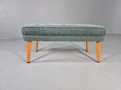Vintage 1950s Footstool Turquoise Blue Boucle Beech Legs EB12797