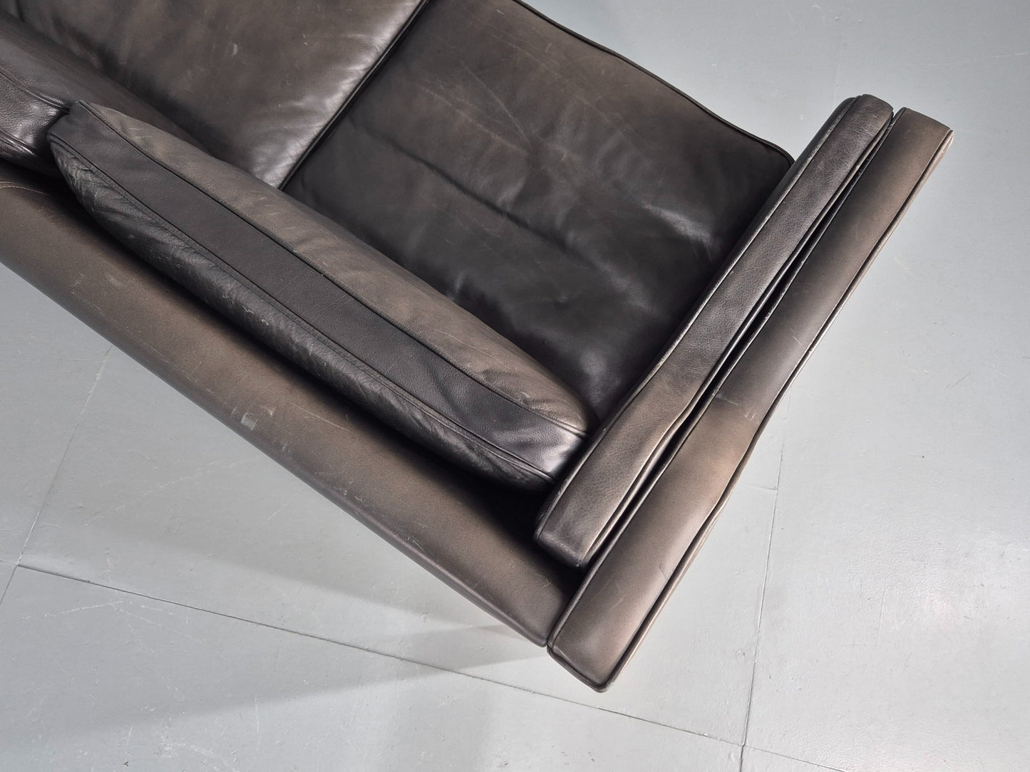 Vintage 3 Seater Sofa Danish Mid Century Black Leather 1970s Retro  EB11628