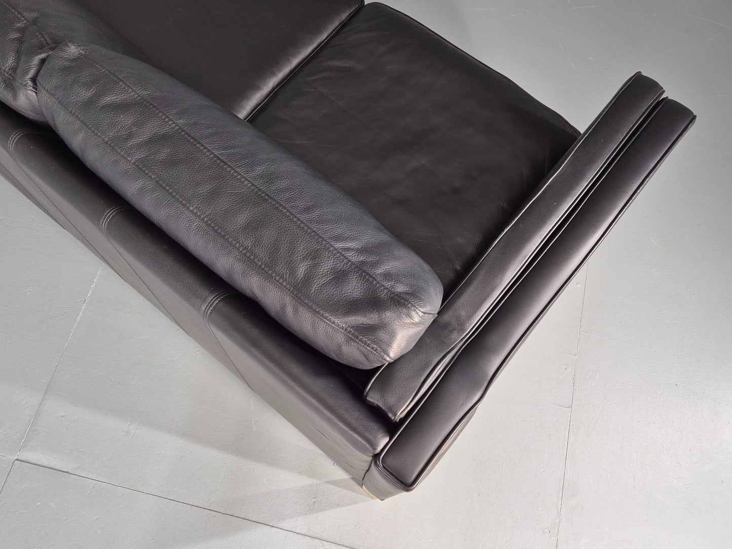 Vintage 3 Seater Sofa Danish Black Leather 1980s Retro Mid Century Style EB11938