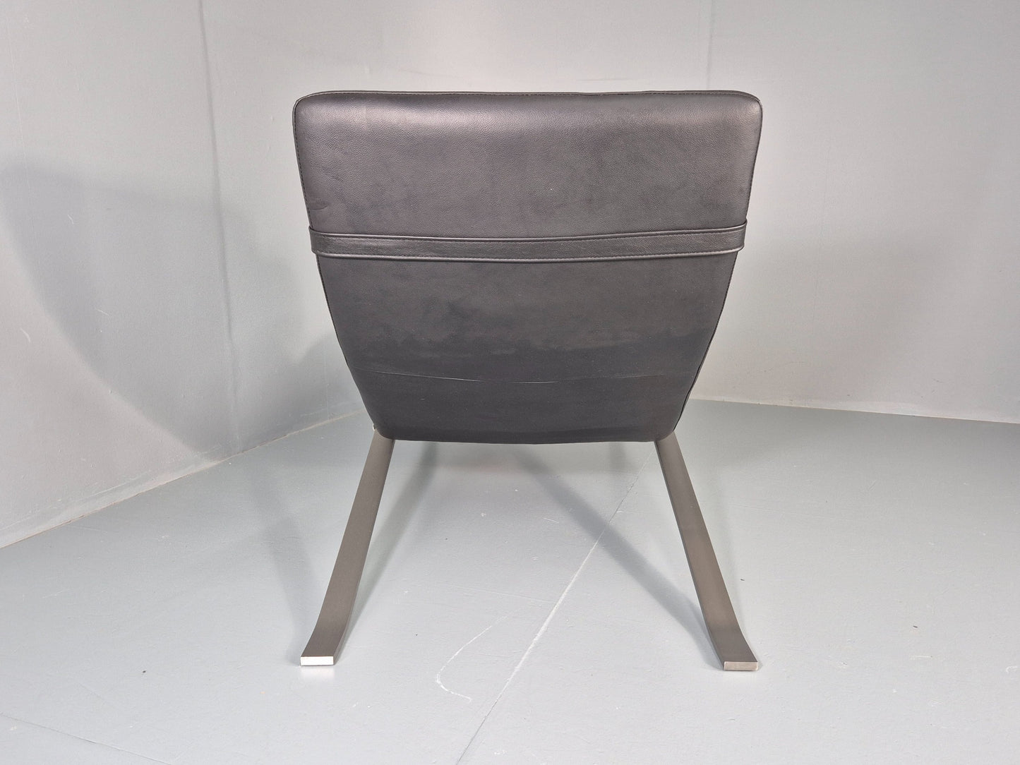 Vintage Bo Concept Chaise Longue Black Leather Brushed Steel Modern  EB12469