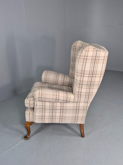 Vintage Wingback Lounge Chair 20th Century Check Wool Upholstery EB12856
