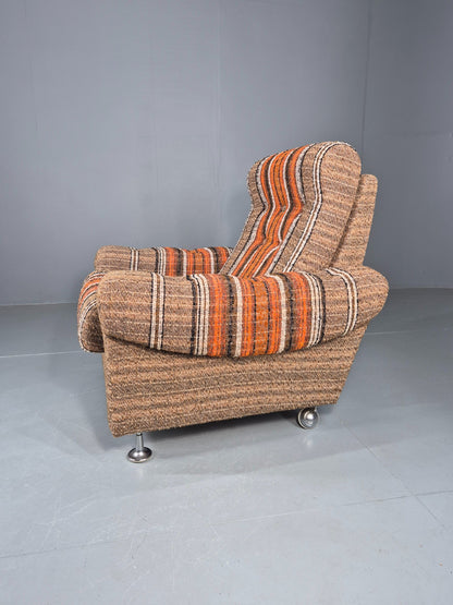 Vintage Retro Lounge Chair 1970s Danish Wool Stripe Upholstery EB12088