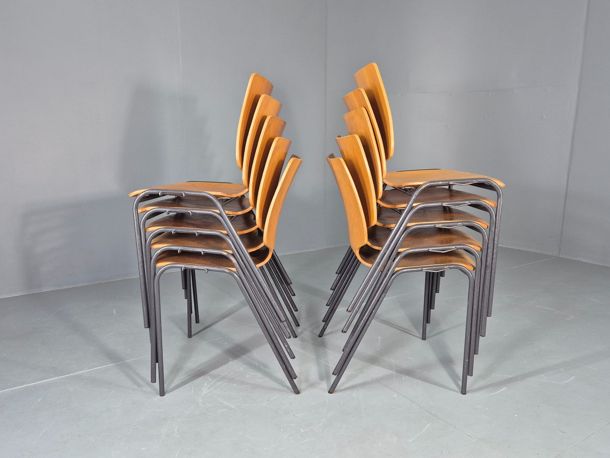 10 Vintage Stacking Chairs Industrial Danish Design Bent Ply Retro MCM EB12657
