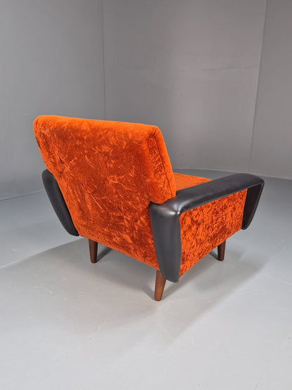Vintage 1960s Lounge Chair Vinyl Orange Velour 1960s Retro MCM EB10569a MNOR
