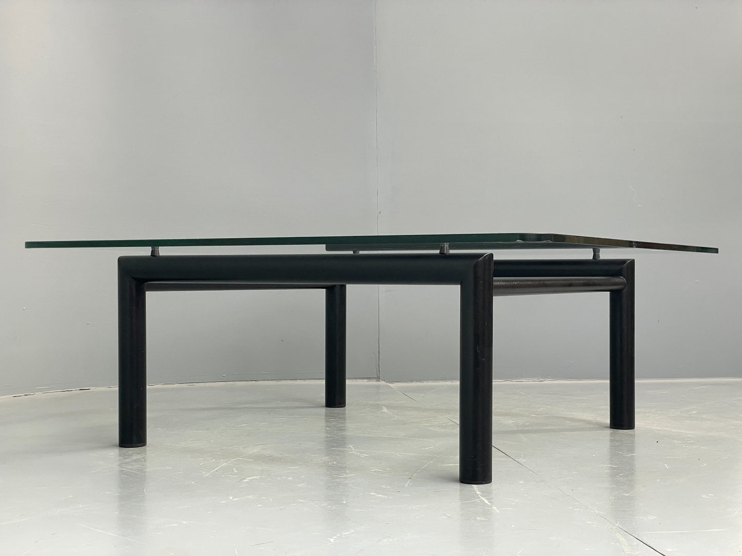 Square Glass Coffee Table Black Steel Frame Le Corbusier Style Modern EB12515