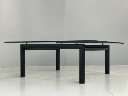Square Glass Coffee Table Black Steel Frame Le Corbusier Style Modern EB12515