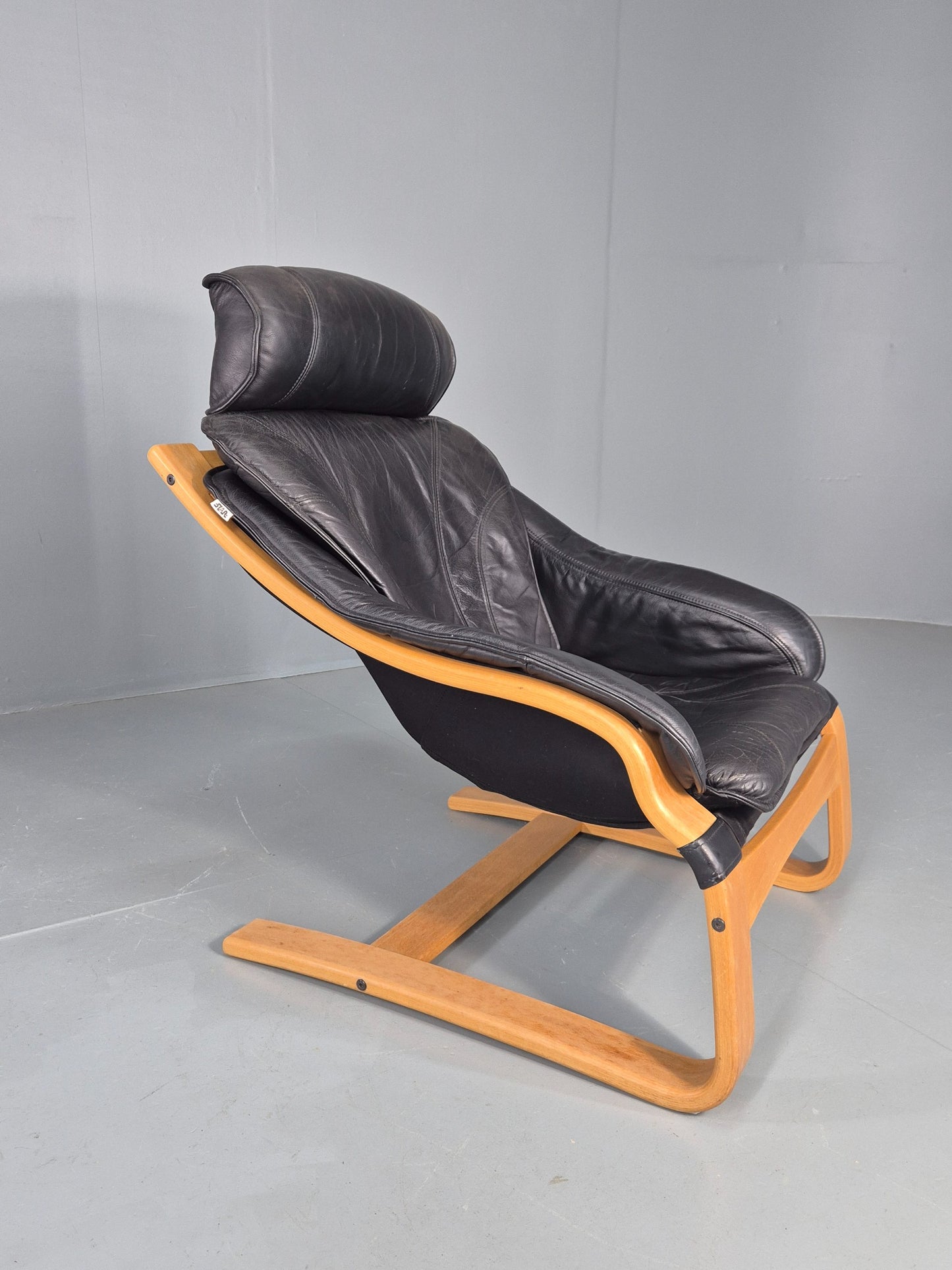 Vintage 1970s Leather Lounge Chair Bentwood Frame Danish Retro MCM EB08277