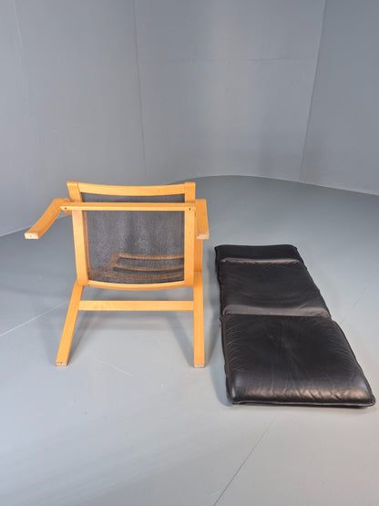 Vintage Danish Lounge Chair Leather and Bentwood 1980s Retro MCM EB13079