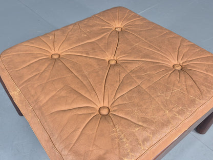 Vintage Danish Mid Century Footstool Leather upholstered Hard Wood Frame EB12009
