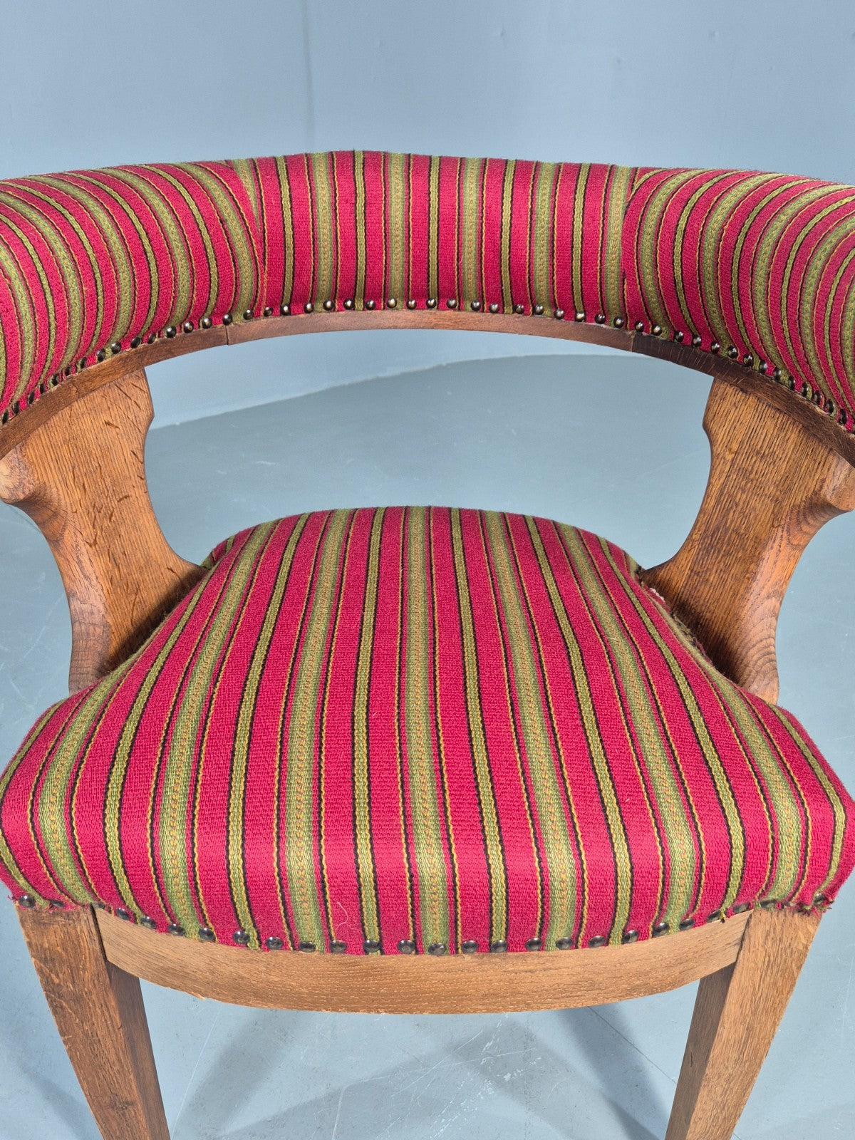 Antique Danish Library Chair Oak Frame Wool Upholstery 19th Century EB12772