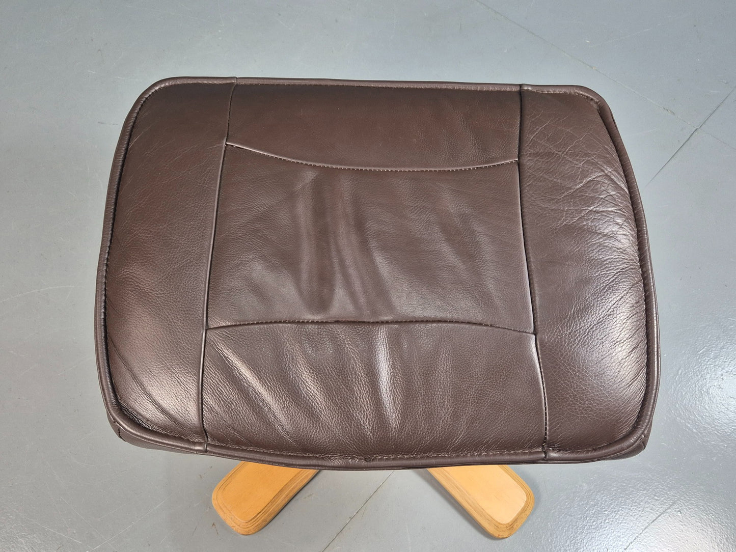 Vintage Brown leather Danish Bentwood footstool 1980s EB07973