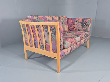 Vintage Stouby 2 Seater Sofa Floral Cotton Print 1980s Retro Beech Ends EB12448