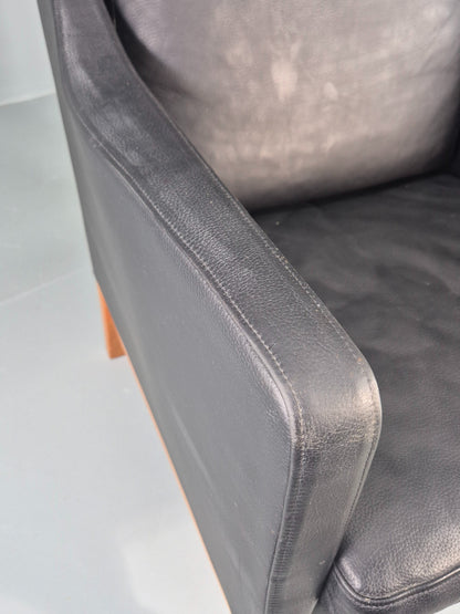 Vintage Skippers Wing Back Lounge Chair 1970s Retro Danish Black Leather EB12361