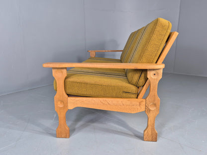 Vintage Danish 3 seater Sofa Oak Kjaenulf Green Cushions 1970s Retro EB12776