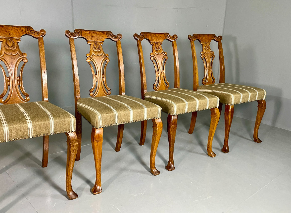 6 Vintage Antique Chippendale Style Danish Dining Chairs Walnut and Oak EB06709