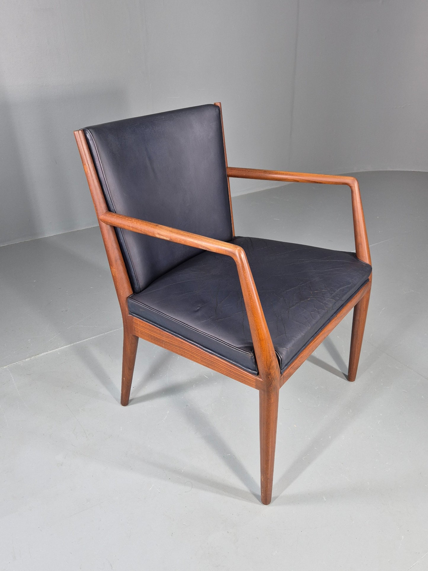 Vintage Mid Century Teak Armchair Blue Leather 1960s Retro EB11910