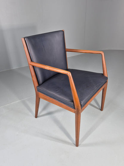 Vintage Mid Century Teak Armchair Blue Leather 1960s Retro EB11910