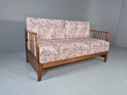 Vintage Danish Two Seat Sofa Bed Beech Frame 1950s Floral Cotton Retro EB12783