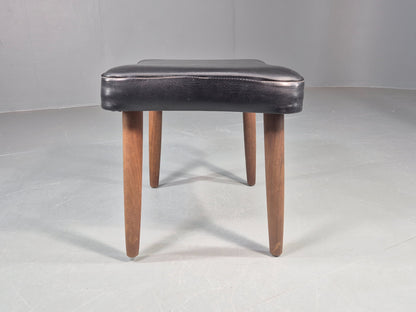 Vintage Danish Mid Century Footstool Black Vinyl Teak Legs 1960s Retro EB12153