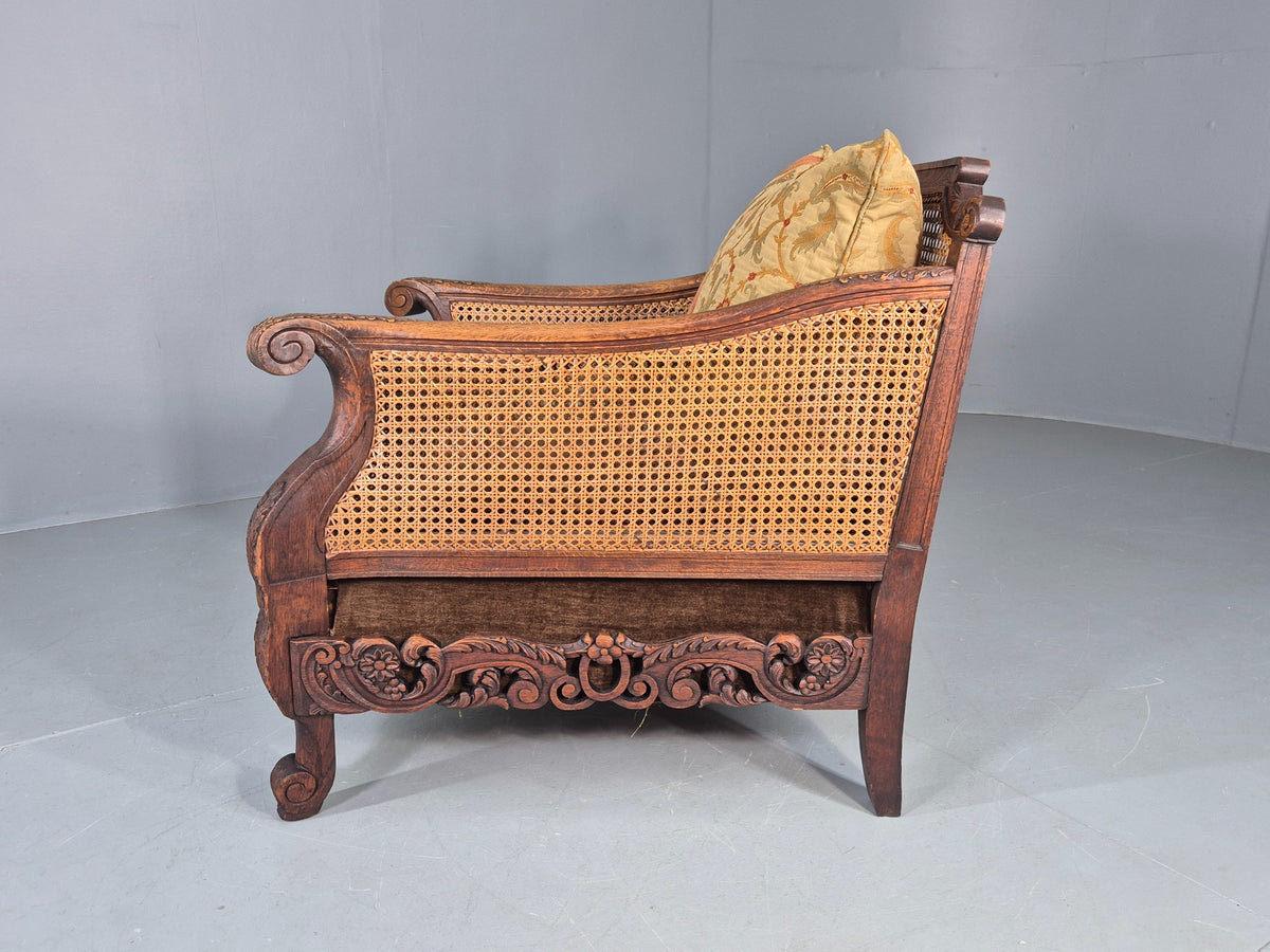 Vintage Danish Oak Lounge Chair Antique Bergere Carving Baroque 1920s EB12678